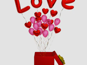 Valentines gift box with balloons 3D Model