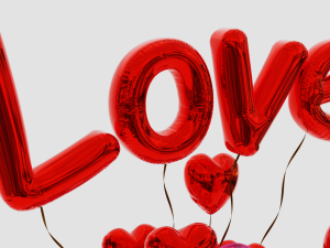 Valentines gift box with balloons 3D मॉडल
