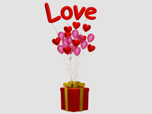 Valentines gift box with balloons 3D मॉडल