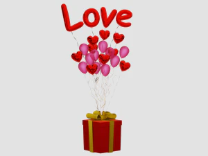 Valentines gift box with balloons 3D Model