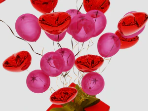 Valentines gift box with balloons 3D Model