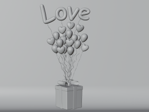 Valentines gift box with balloons 3D मॉडल