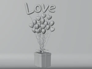 Valentines gift box with balloons 3D Model