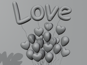 Valentines gift box with balloons 3D मॉडल