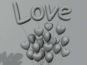 Valentines gift box with balloons 3D Model