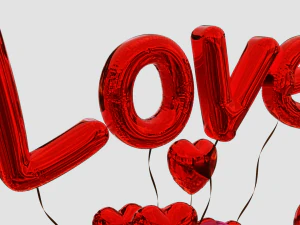 Valentines gift box with balloons 3D Model