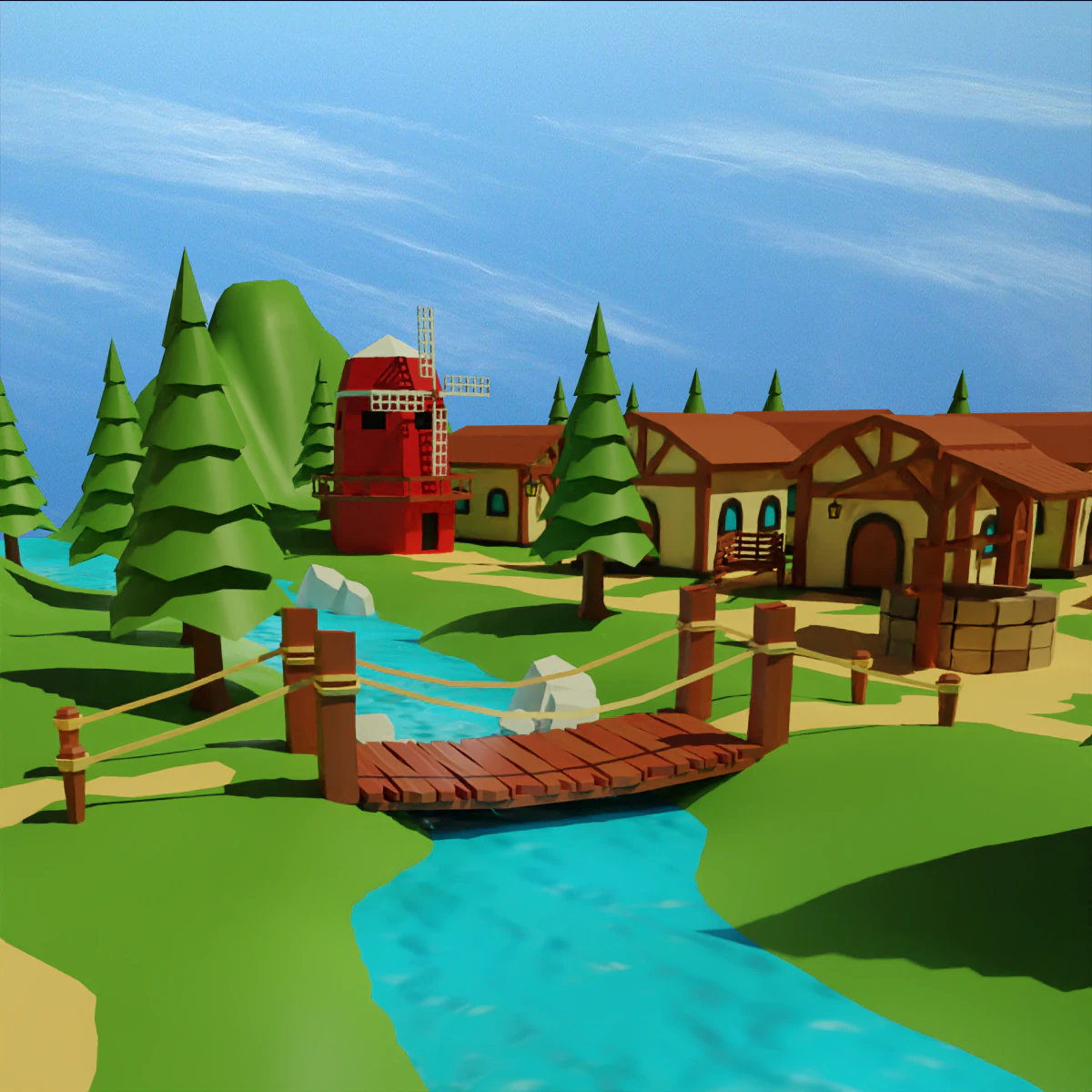 Cartoon Medieval Village 3D Model .c4d .max .obj .3ds .fbx .stl .blend