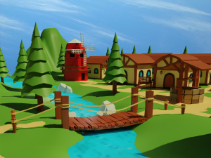 Cartoon Medieval Village 3D Модель