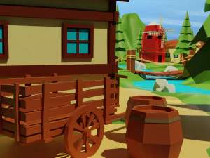 Cartoon Medieval Village 3D Model