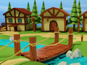 Cartoon Medieval Village 3D Model