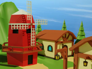 Cartoon Medieval Village 3D Model