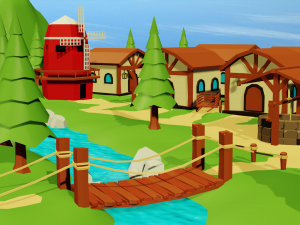 Cartoon Medieval Village Modello 3D