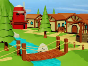 Cartoon Medieval Village 3D Model
