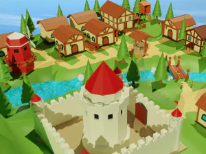 Cartoon Medieval Village 3D Model