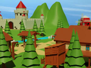 Cartoon Medieval Village 3D Model