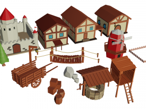 Cartoon Medieval Village Modello 3D