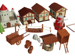 Cartoon Medieval Village 3D Model