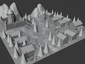 Cartoon Medieval Village 3D Model