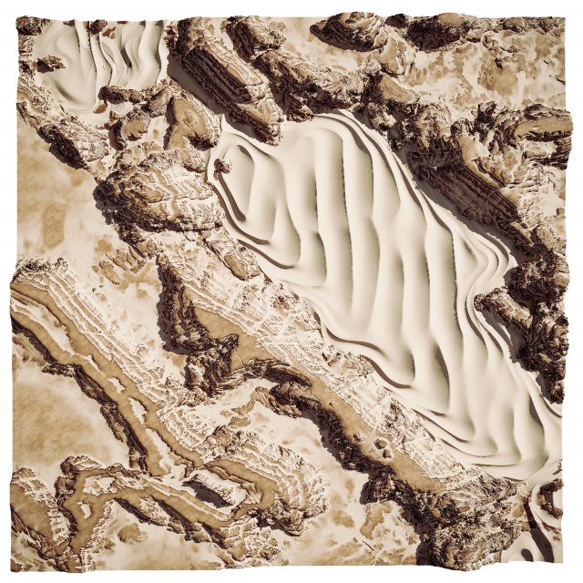 Layered Desert Sand Dunes and Rocks Terrain Model 3D .c4d .max .obj .3ds .fbx .stl .blend 