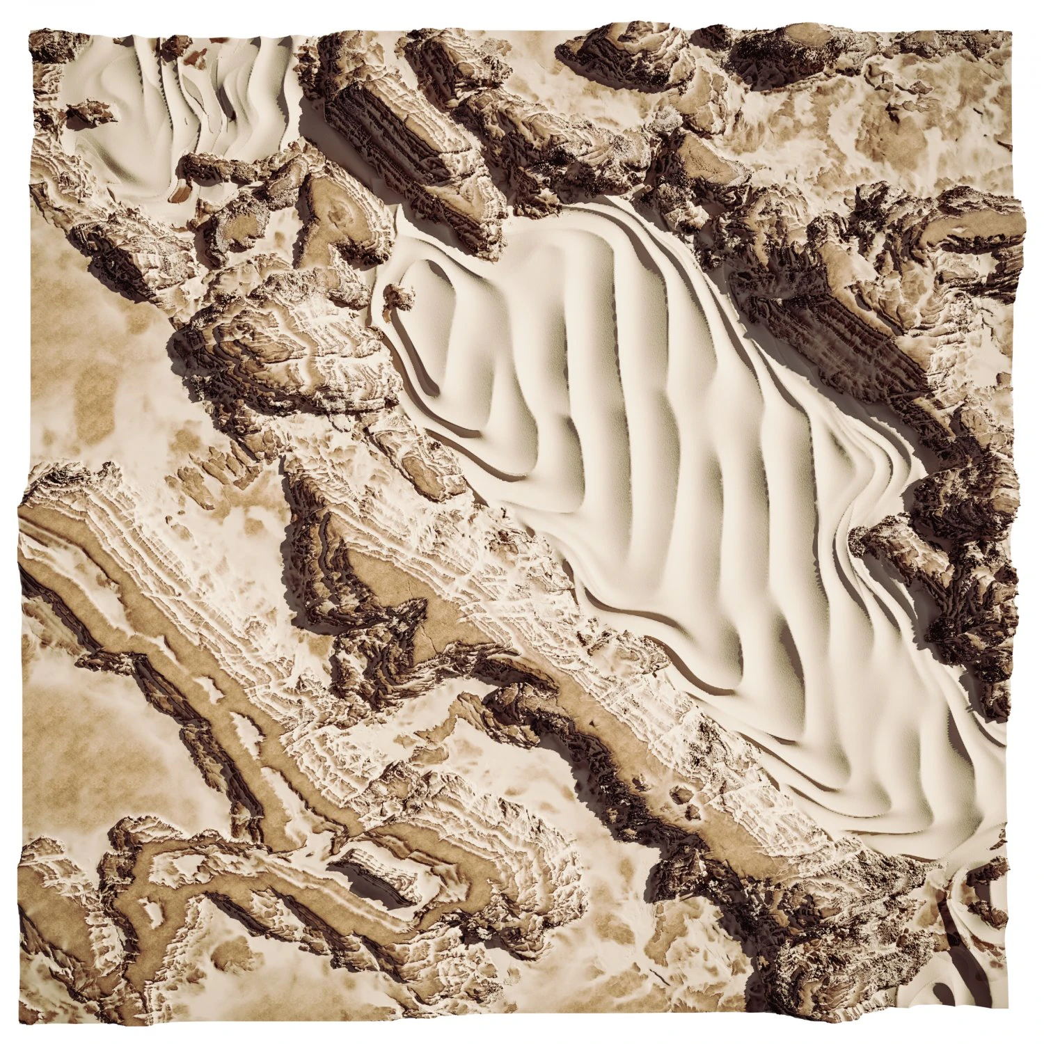 Layered Desert Sand Dunes and Rocks Terrain 3D Model .c4d .max .obj .3ds .fbx .stl .blend 
