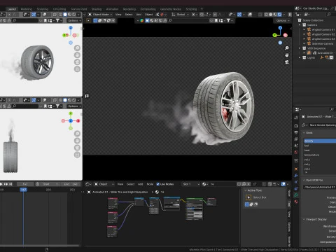 Animated Sequence of Car Tire Burnout Smoke in VDB Format 3D Model