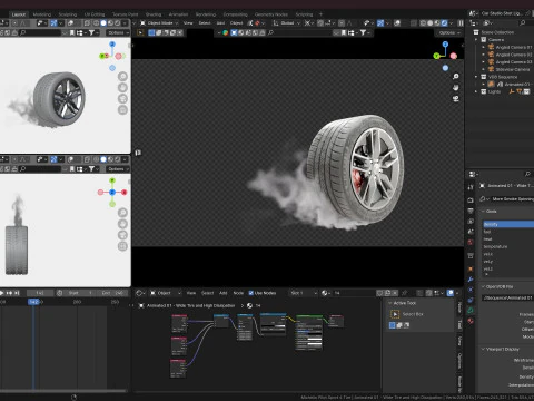 Animated Sequence of Car Tire Burnout Smoke in VDB Format 3D Model