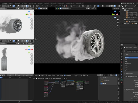 Animated Sequence of Car Tire Burnout Smoke in VDB Format 3D Model
