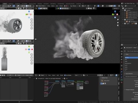Animated Sequence of Car Tire Burnout Smoke in VDB Format 3D Model