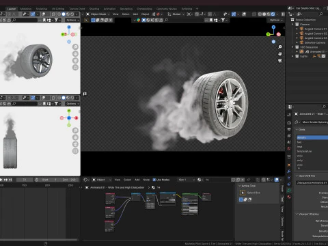 Animated Sequence of Car Tire Burnout Smoke in VDB Format 3D Model