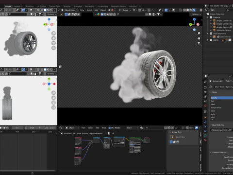 Animated Sequence of Car Tire Burnout Smoke in VDB Format 3D Model