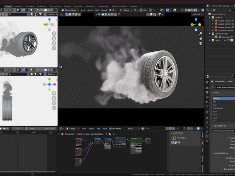 Animated Sequence of Car Tire Burnout Smoke in VDB Format 3D Model