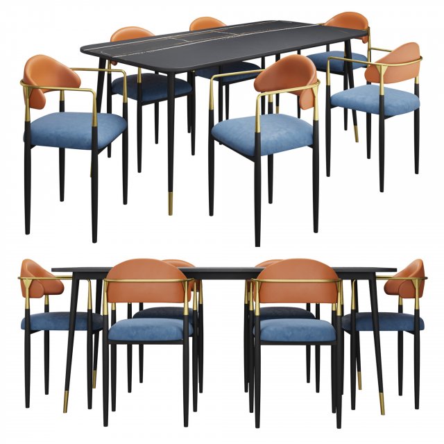 Dining group table La Lume-AZ00400 and dining chair La Lume MB20772-2 3D मॉडल .c4d .max .obj .3ds .fbx .stl .blend 