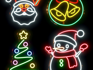 New Year Neon set 3D Модель