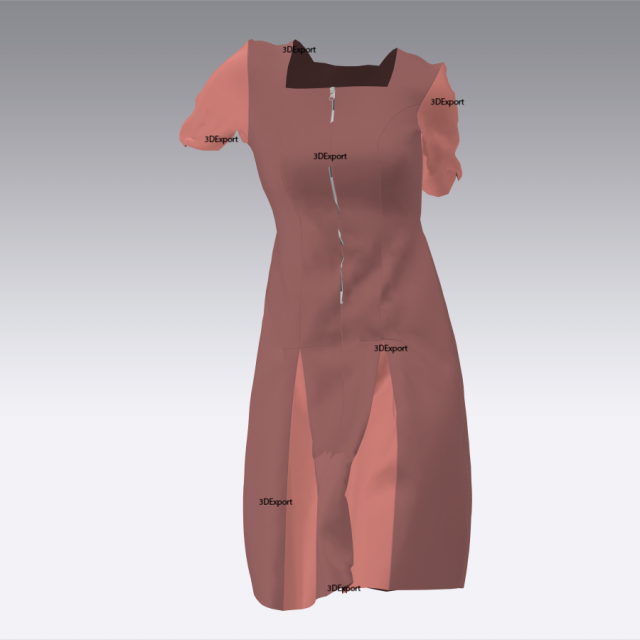 Midi Dress with princess cutting and pleated skirt 3D Модель .c4d .max .obj .3ds .fbx .stl .blend 