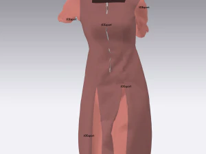 프린세스 컷팅과 플리츠 스커트가 돋보이는 미디 드레스 3D 모델