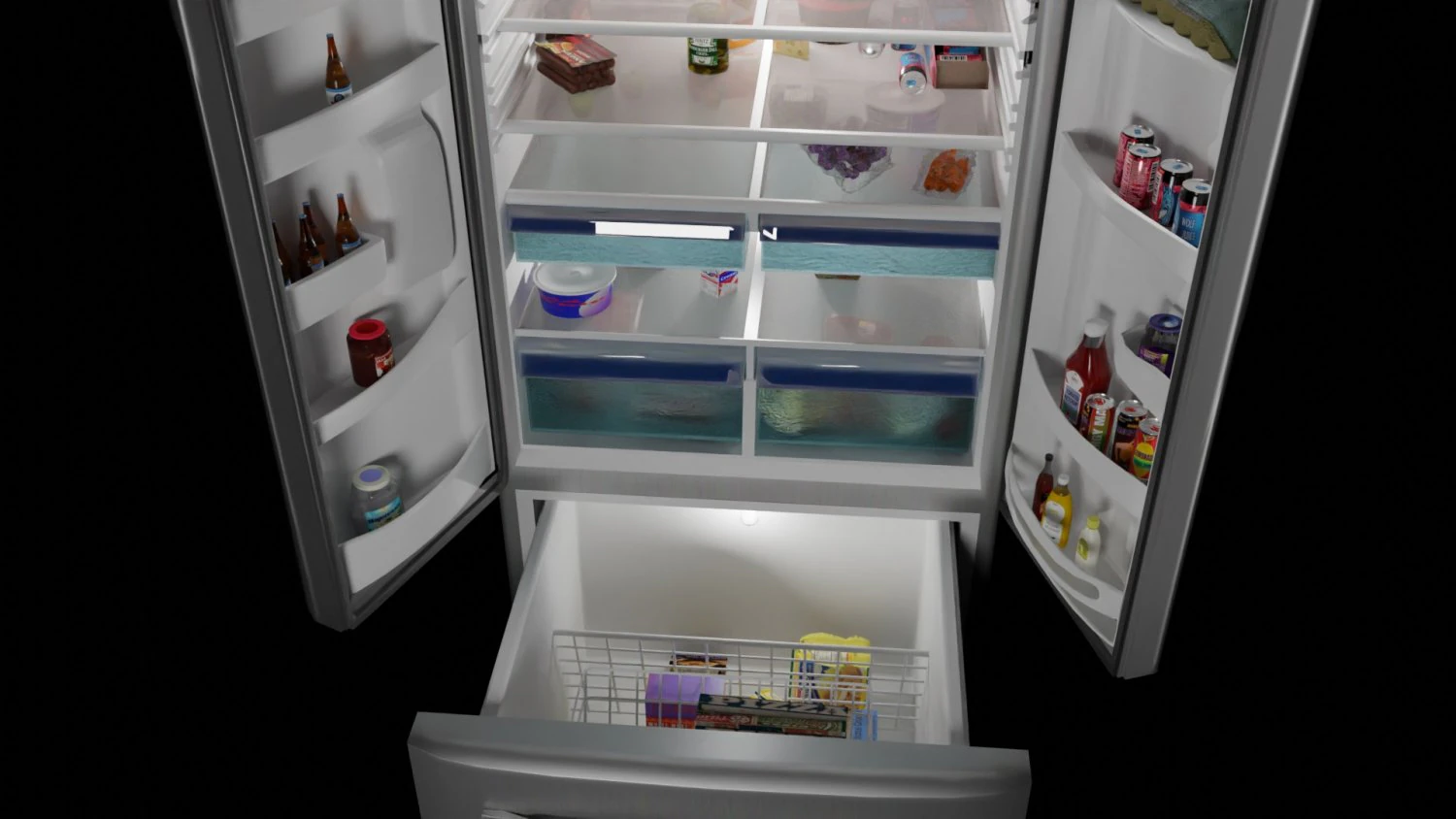 Refrigerator full of food 3D Model .c4d .max .obj .3ds .fbx .stl .blend