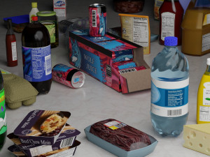Verity of food all with unique textures and off brand labels 3Dモデル