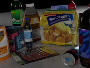 Verity of food all with unique textures and off brand labels 3Dモデル