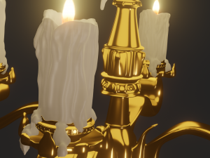Gold candelabra 2 meters tall with five lit candles melted wax animated model 3D Model