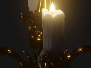 Gold candelabra 2 meters tall with five lit candles melted wax animated model 3D Model
