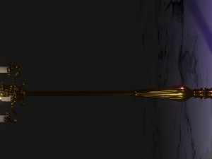 Gold candelabra 2 meters tall with five lit candles melted wax animated model 3D Model