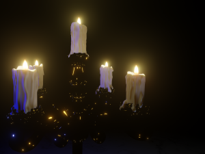 Gold candelabra 2 meters tall with five lit candles melted wax animated model 3D Model