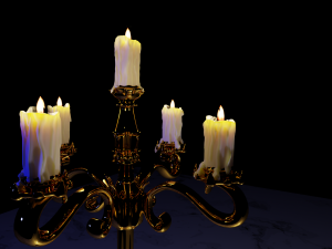 Gold candelabra 2 meters tall with five lit candles melted wax animated model 3D Model