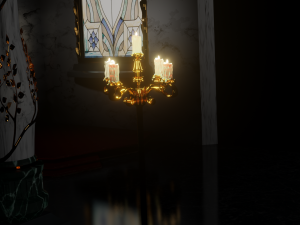 Gold candelabra 2 meters tall with five lit candles melted wax animated model Model 3D