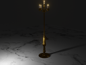 Gold candelabra 2 meters tall with five lit candles melted wax animated model 3D Model