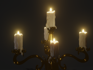 Gold candelabra 2 meters tall with five lit candles melted wax animated model 3D Model