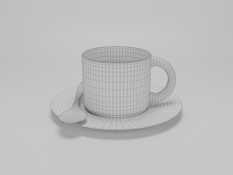 Set tazza da caff&egrave;, piattino, cucchiaio Modello 3D