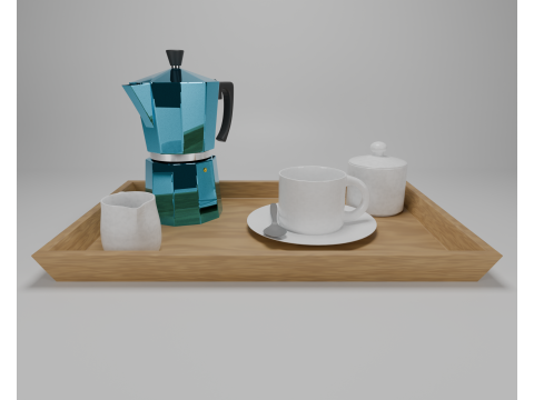 Ensemble à café Pack tasse soucoupe cuillère Moka Pot Modèle 3D