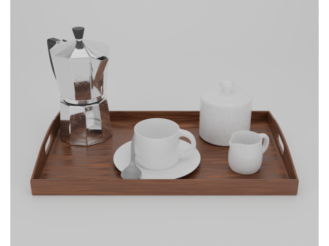 Pack de Vajilla de Caf&eacute; Tazas Moka Pot Accesorios de Cocina Modelo 3D
