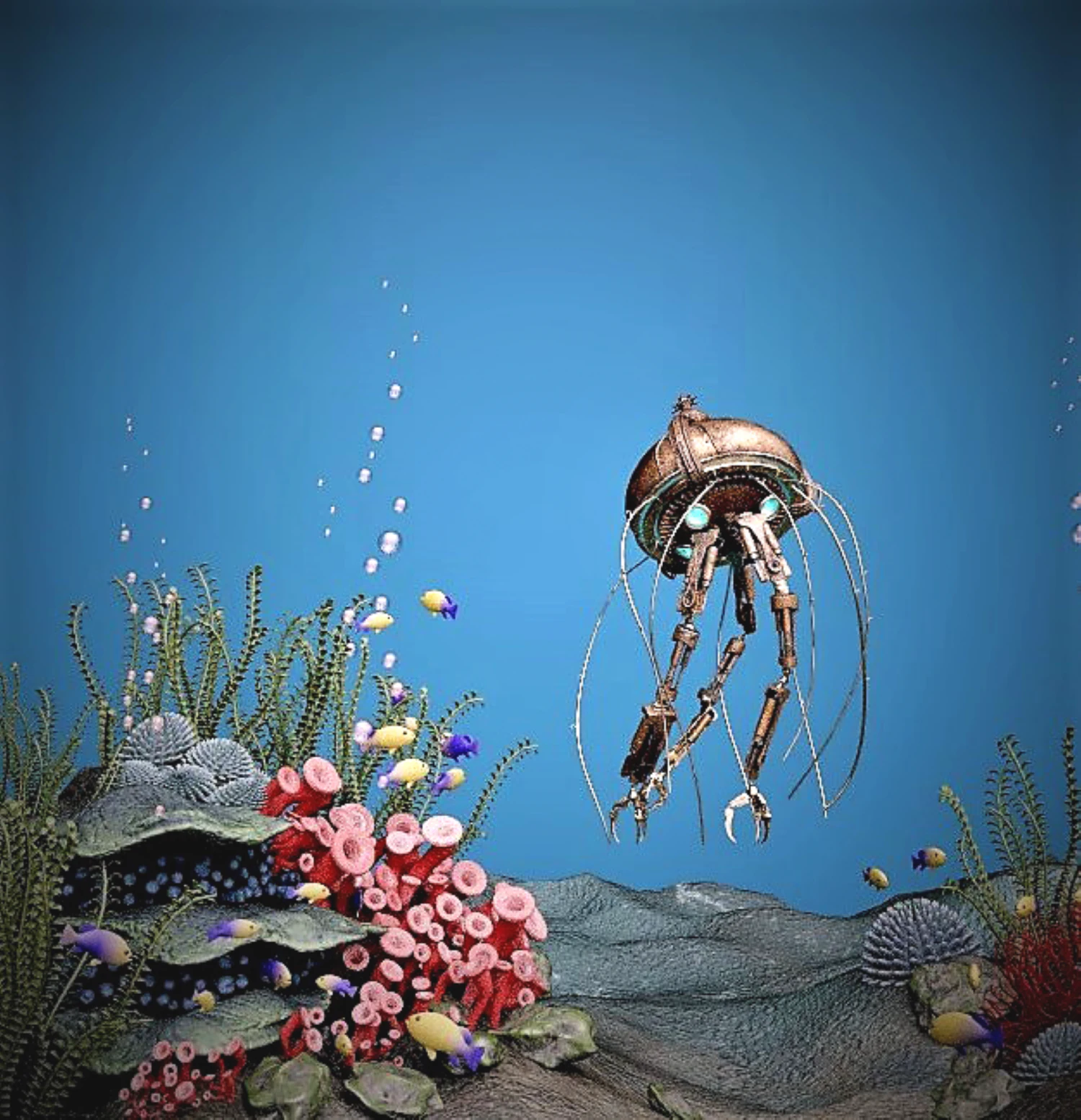 Mechanical jellyfish steampunk 3D Model .c4d .max .obj .3ds .fbx .stl .blend 
